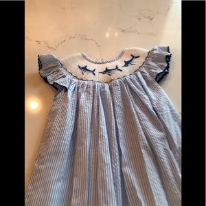 Smocked Dress- Seersucker 3T- Marlins